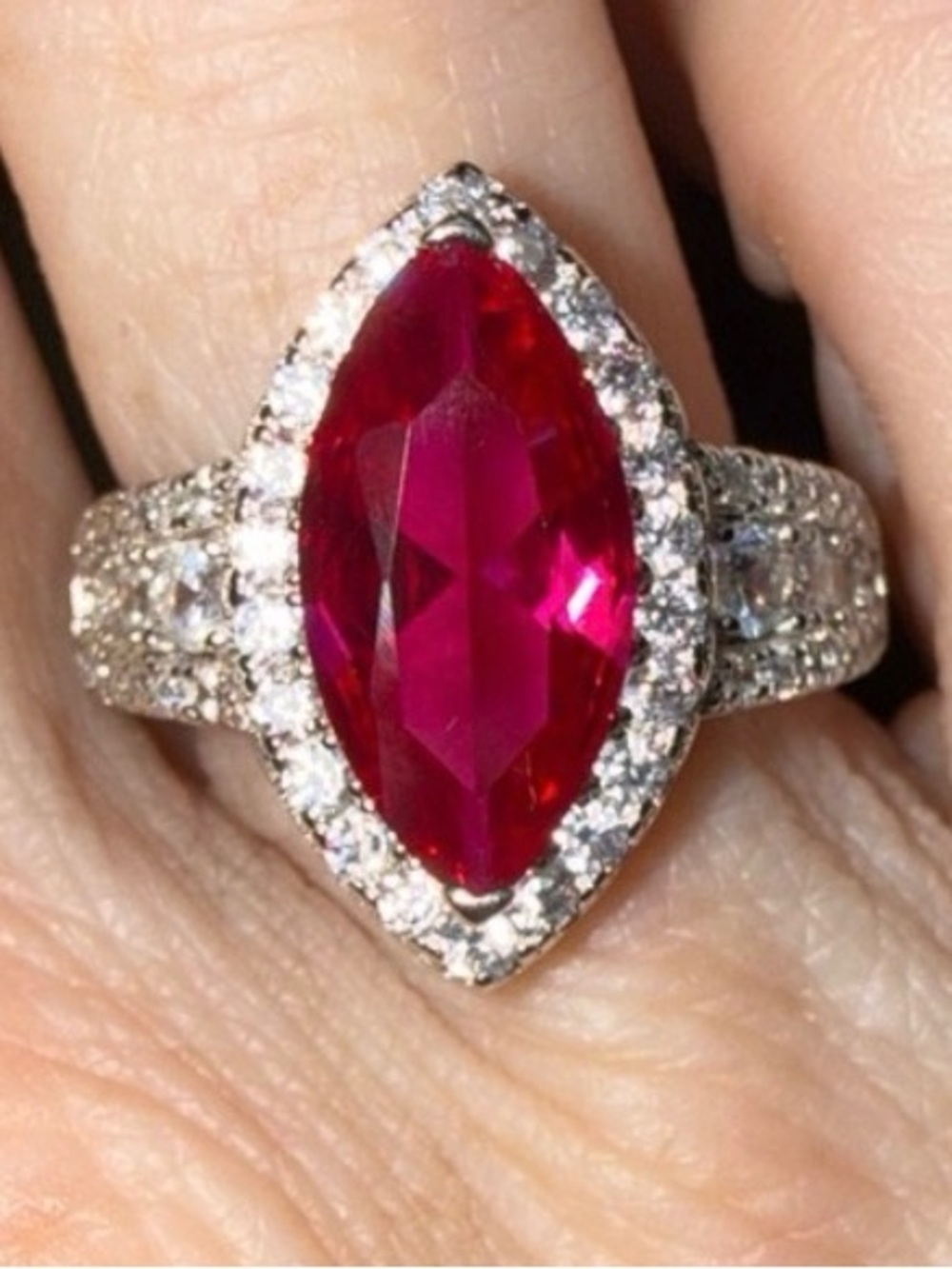 Marquise RUBY 3CT Halo Ring 925 Sterling Silver MOISSANITE DIAMONDS 4CT TOTAL
